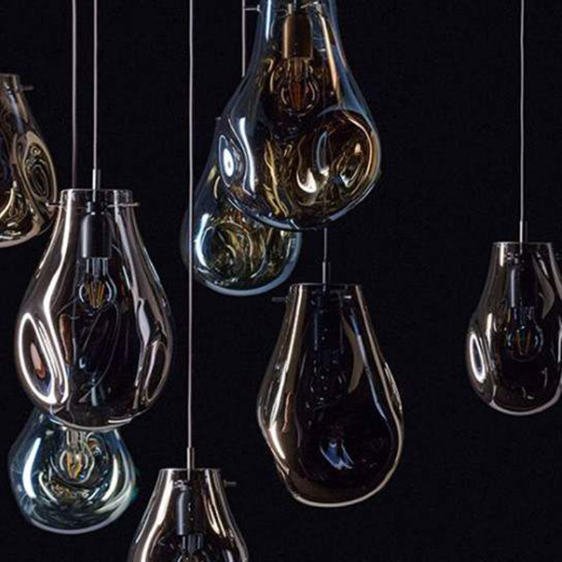 1 Light Teardrop Pendant Light Modern Ruffle Glass Shade Hanging Lamp