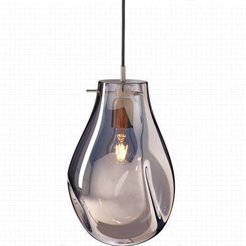 1 Light Teardrop Pendant Light Modern Ruffle Glass Shade Hanging Lamp
