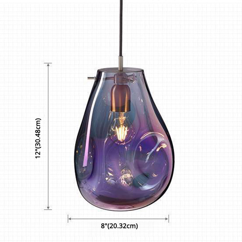 1 Light Teardrop Pendant Light Modern Ruffle Glass Shade Hanging Lamp