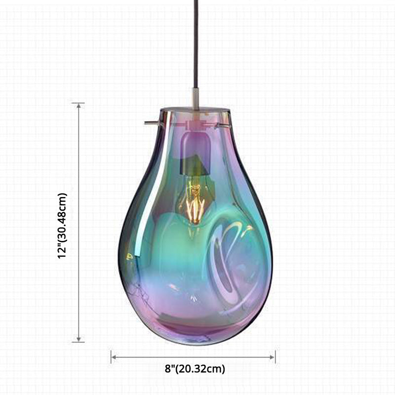 1 Light Teardrop Pendant Light Modern Ruffle Glass Shade Hanging Lamp
