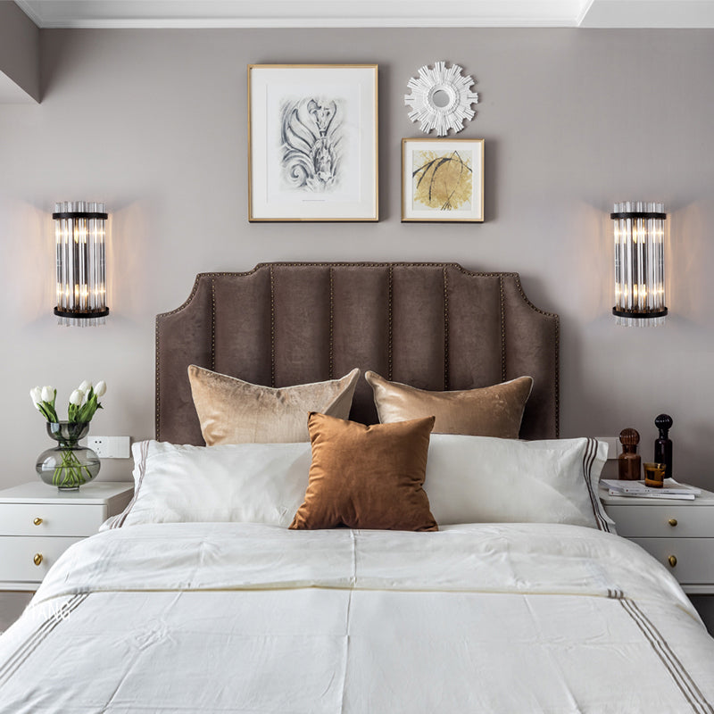 Tri-zijdige kristalstangcilinder Wandbevestiging Licht Moderne 2 koppen Zwart/Gouden SCONCE LIMMIGE FIMUTE