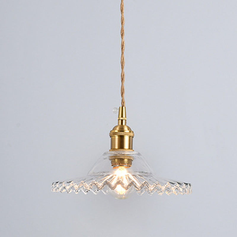 Vintage Industrial Scalloped Edge Pendant Light 1 Light Glass Hanging Light for Living Room