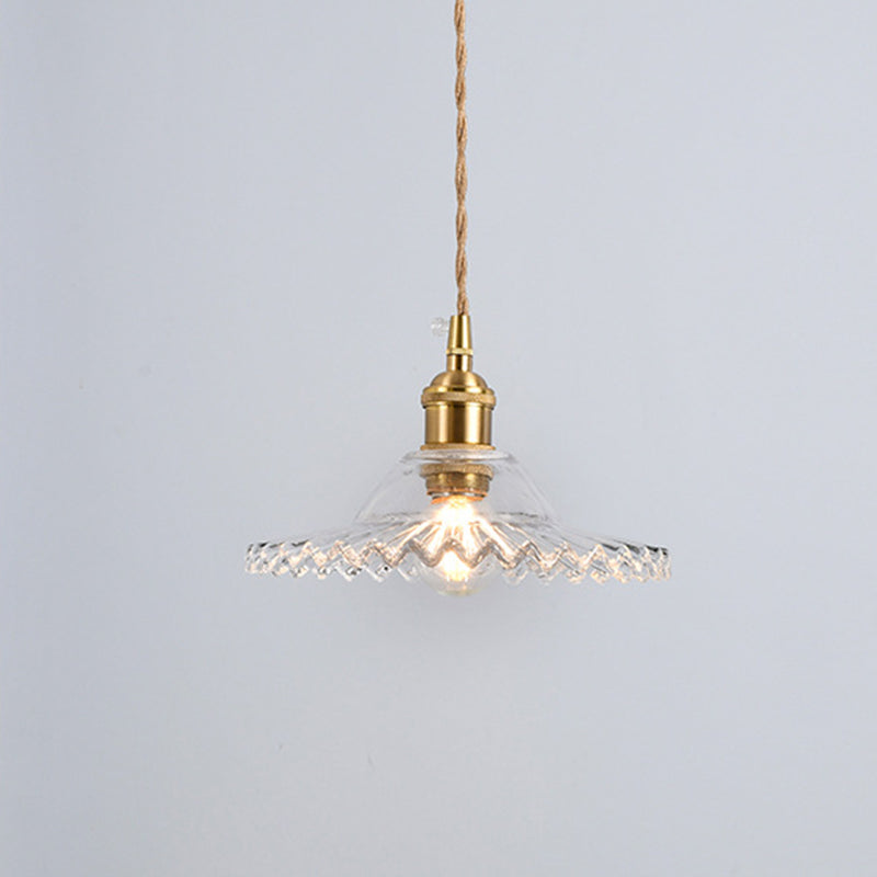 Vintage Industrial Scalloped Edge Pendant Light 1 Light Glass Hanging Light for Living Room