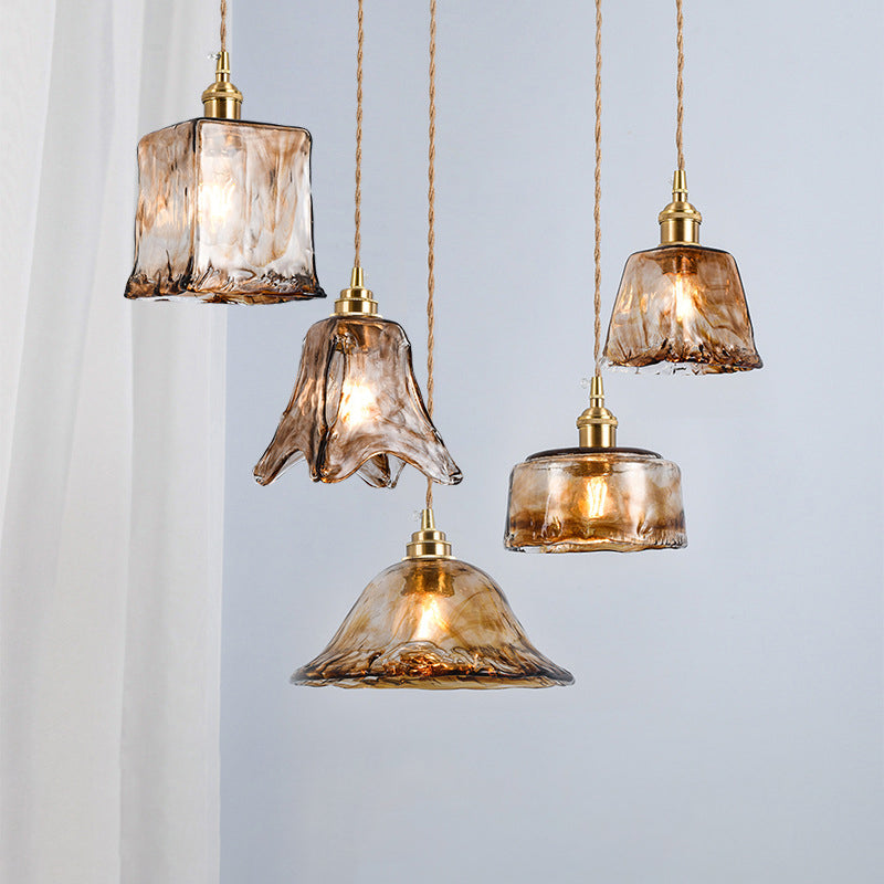 Retro Industrial 1 Light Pendant  Lamp Amber Alabaster Glass Pendant Lighting  for Living Room