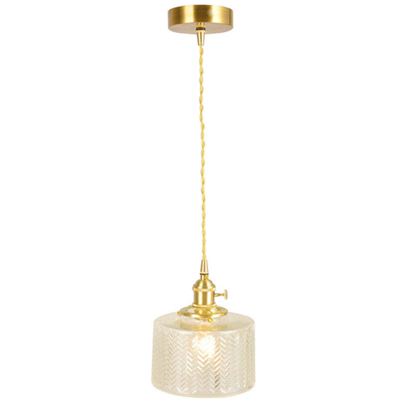 Wavy Glass Hanging Lamp Cylindrical 1 Light Vintage Industrial  Pendant Light Fixture