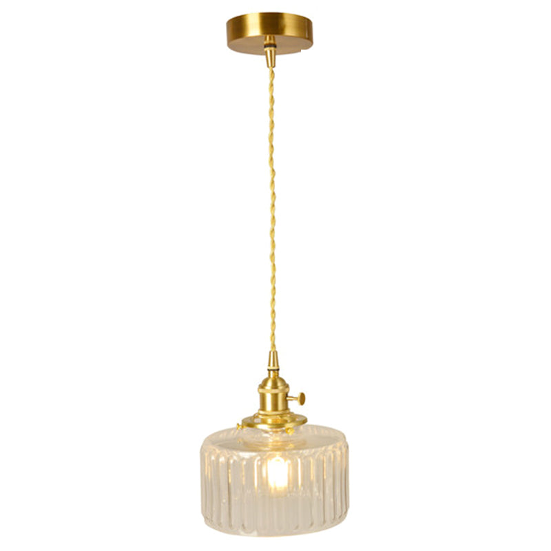 Wavy Glass Hanging Lamp Cylindrical 1 Light Vintage Industrial  Pendant Light Fixture