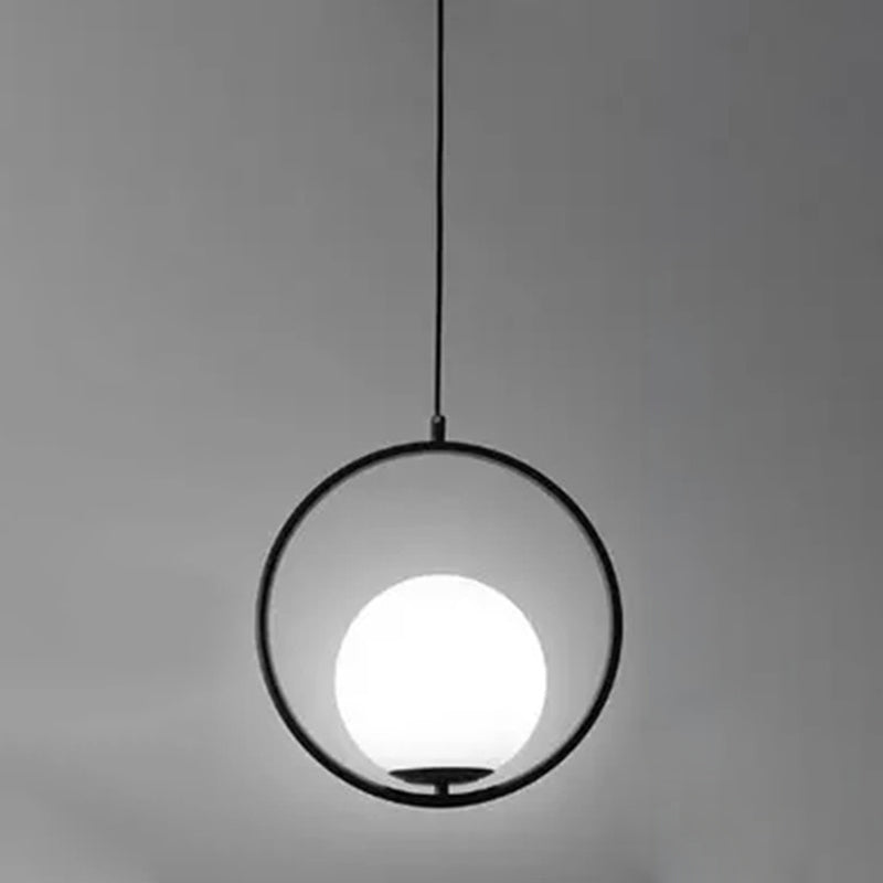 Mitte des Jahrhunderts Design Globe Hanging Lampe Weißglas Schatten Anhänger Licht mit Metallring