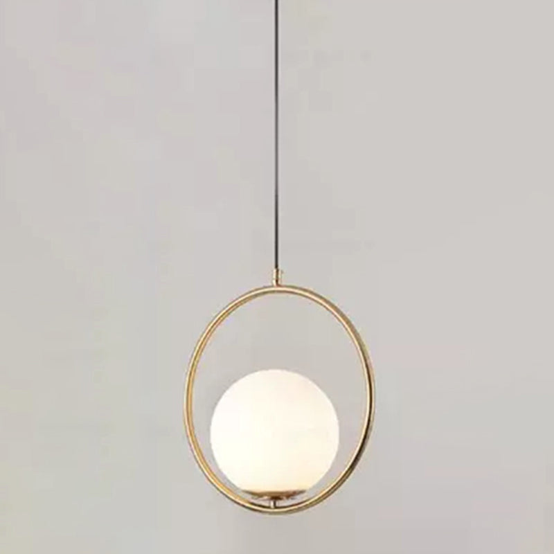 Mitte des Jahrhunderts Design Globe Hanging Lampe Weißglas Schatten Anhänger Licht mit Metallring