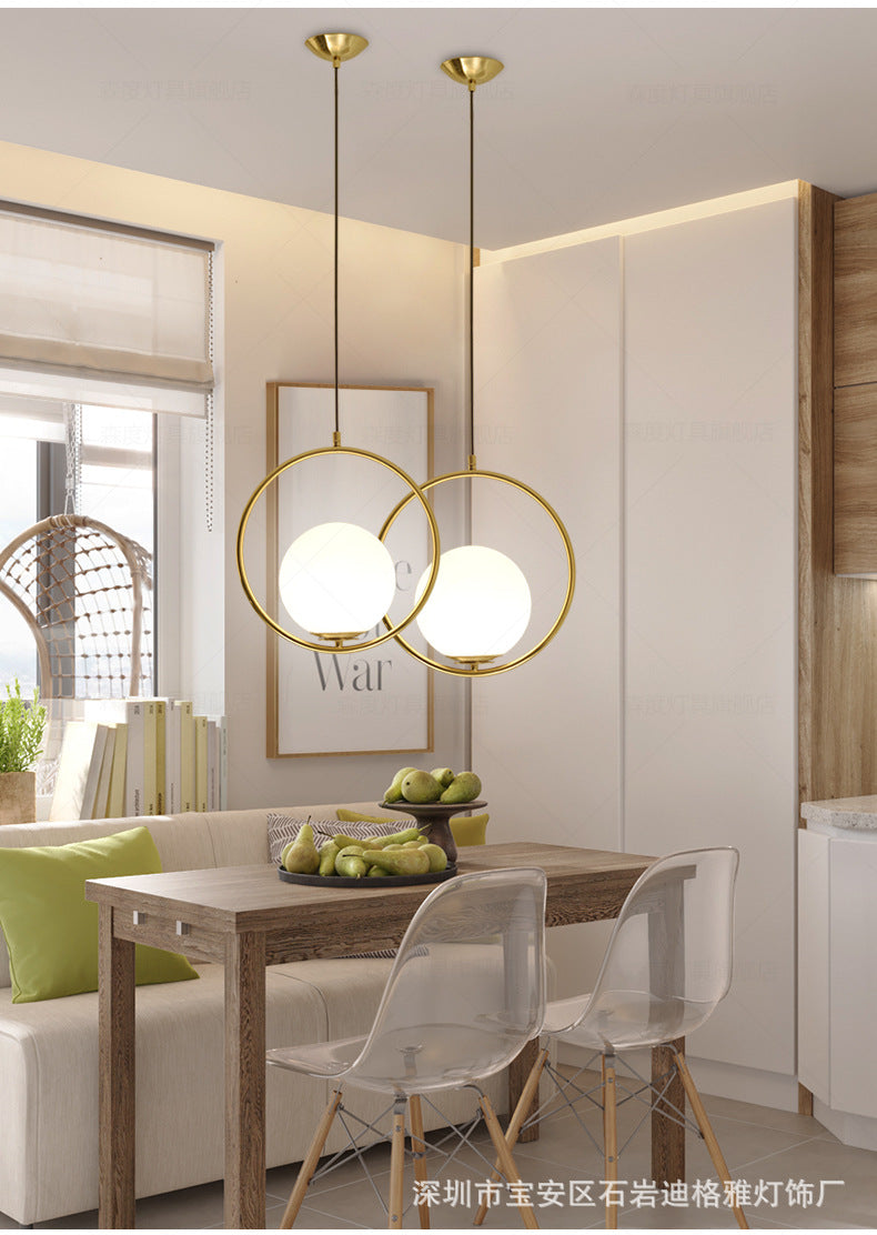 Mitte des Jahrhunderts Design Globe Hanging Lampe Weißglas Schatten Anhänger Licht mit Metallring