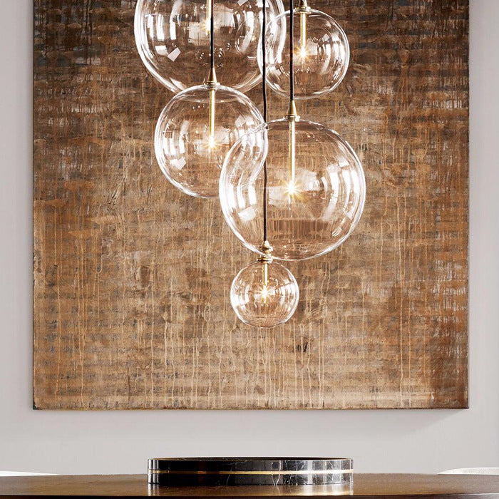 1 Light Spherical Pendant Light Modern Minimalist Clear Glass Dining Room Hanging Lamp