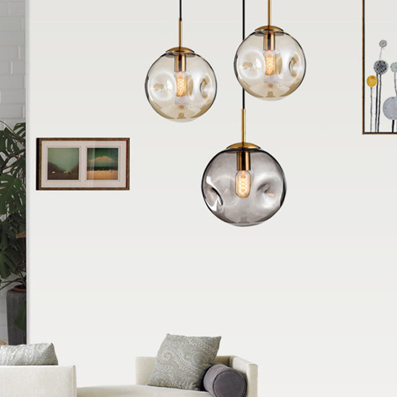 1 Light Spherical Pendant Light Modern Hand-Blown Glass Shade Hanging Lamp