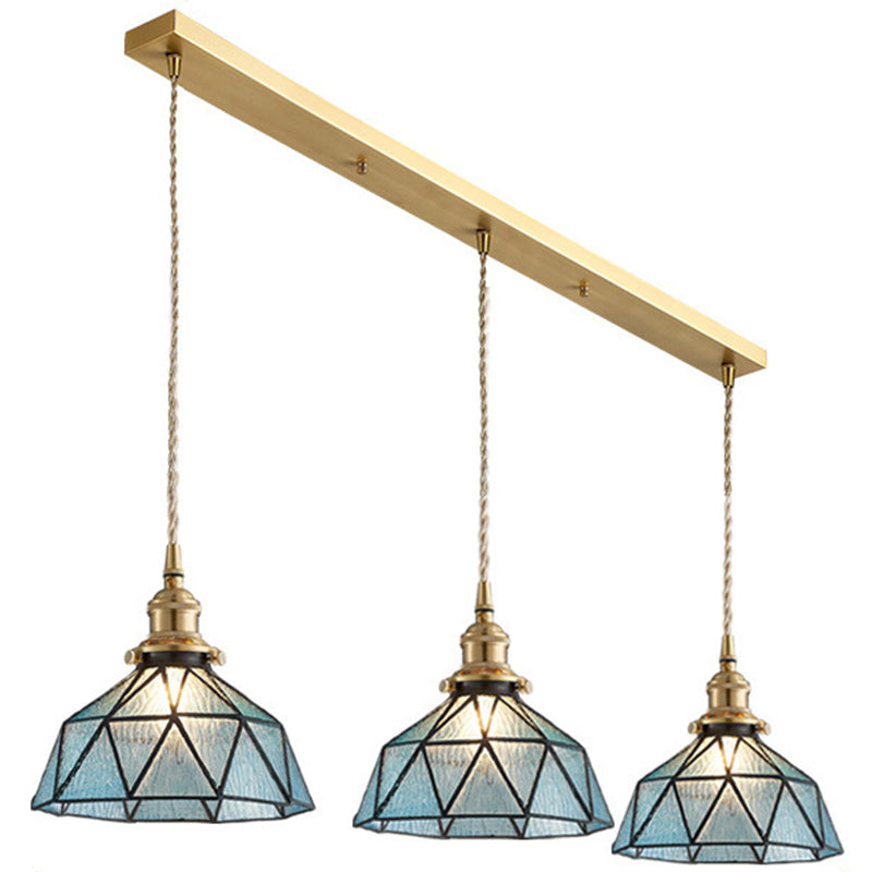 Icy Clear Glass Hanging Lamp Geometric Pattern Bowl Tiffany-Style Pendant Light Fixture