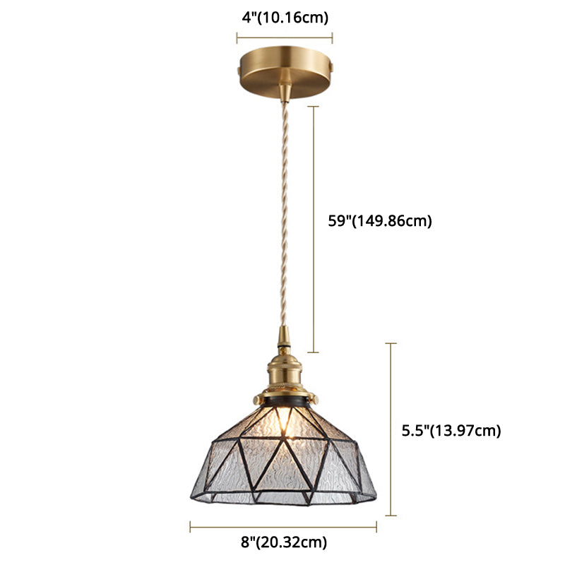 Icy Clear Glass Hanging Lamp Geometric Pattern Bowl Tiffany-Style Pendant Light Fixture