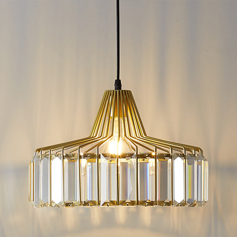 1 Light Pendant Light Modern Minimalist Drum Crystal Shade Dining Room Hanging Lamp