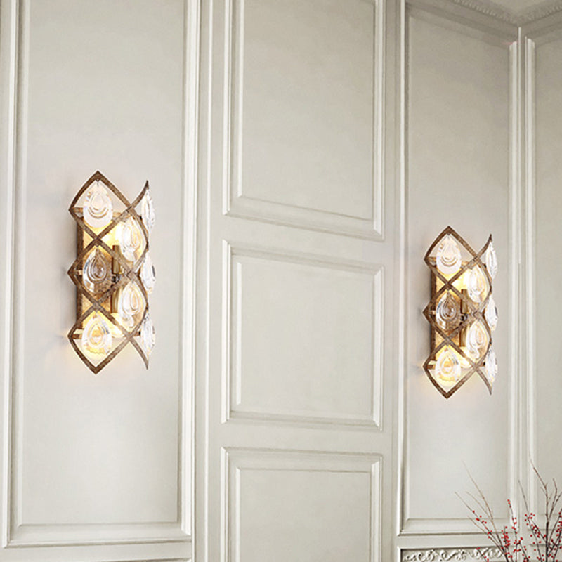 Vintage Wall Sconce Light with Clear Crystal 2 Lights Indoor Wall Mount Light in Rust