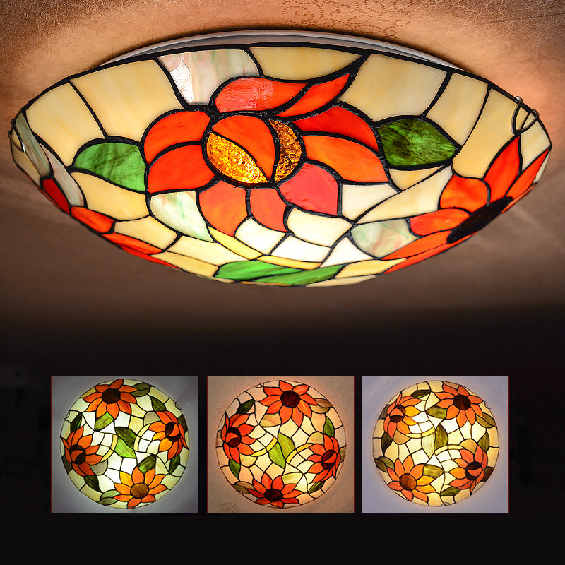Sunflower Flush Mount Lighting Stained Glass Tiffany Flush Ceiling Light Fixtures