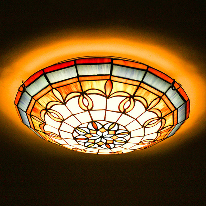 Bowl Flush Ceiling Lights 1 Light Stained Art Glass Mediterranean Flush-Mount Light Fixture