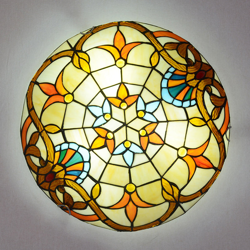 Bowl Shape Flush Light Stained Glass Baroque Flush Mount Ceiling Light Fixtures