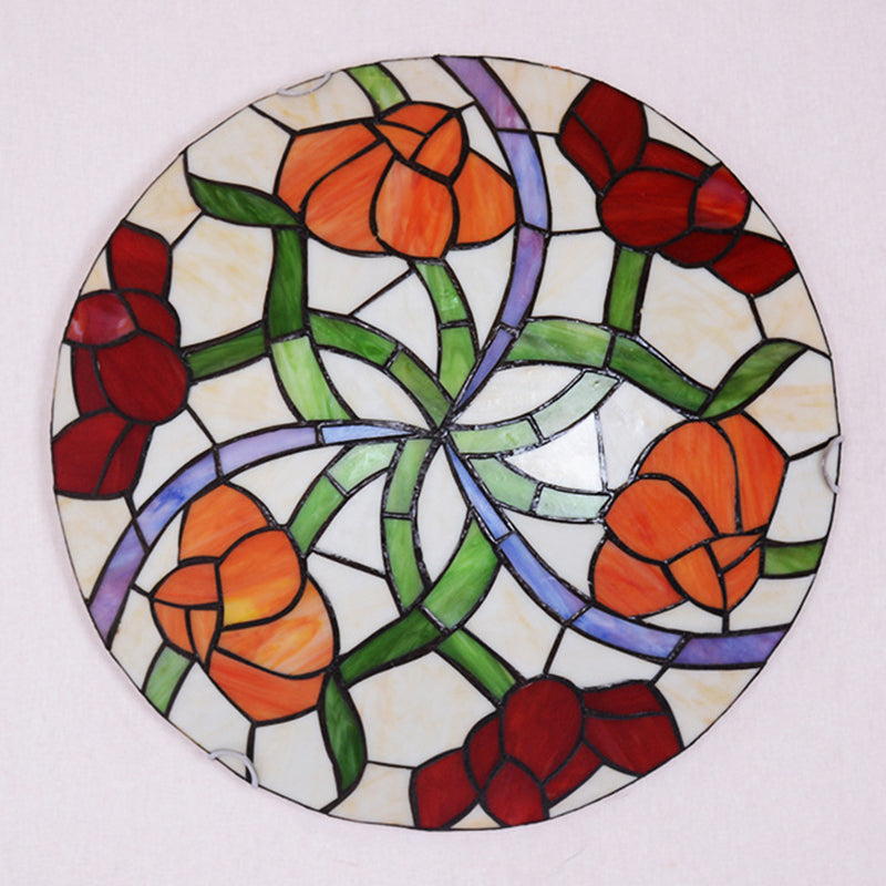 Flower Flush Mount Light Fixtures Multicolored Stained Glass Tiffany-Style Ceiling Lights Flush Mount