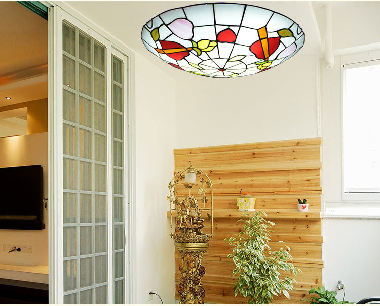 Dome Flush Mount Light 2/3/4 Lights Stained Glass Tiffany-Style Flush Mount Spotlight