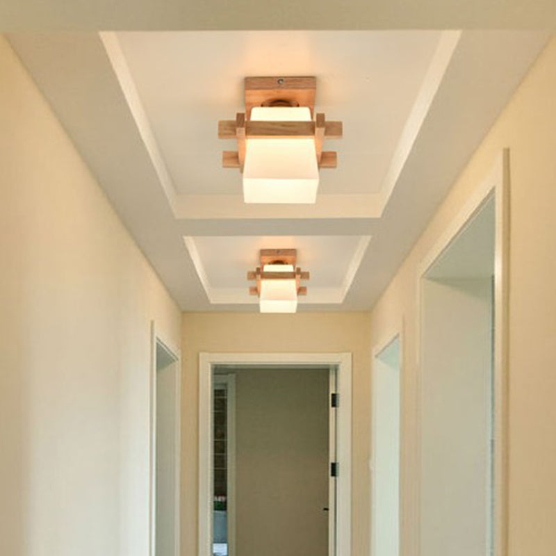 Trapezoid Semi Flush Chandelier Contemporary Frosted Glass Ceiling Mount Light Fixture for Hallway