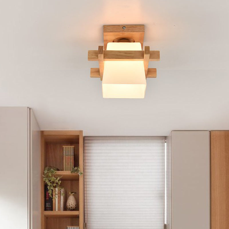 Trapezoid Semi Flush Chandelier Contemporary Frosted Glass Ceiling Mount Light Fixture for Hallway