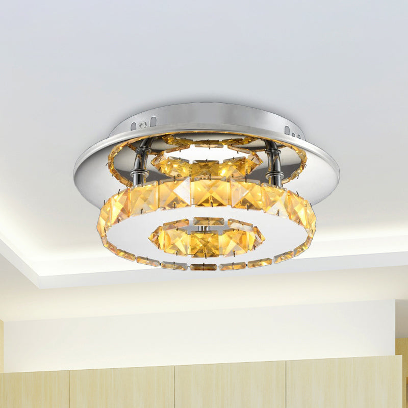 Circular Semi Flush Light Luxury Clear/Amber Crystal LED Indoor Ceiling Light Fixture in Neutral/Warm/White/3 Color