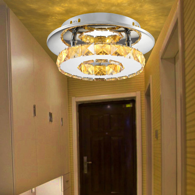 Circular Semi Flush Light Luxury Clear/Amber Crystal LED Indoor Ceiling Light Fixture in Neutral/Warm/White/3 Color