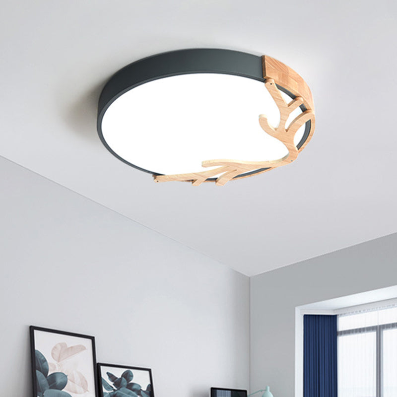 Round Flush Mount Light 1 Light Metal Nordic Flush Mount Spotlight with Antlers Decoration