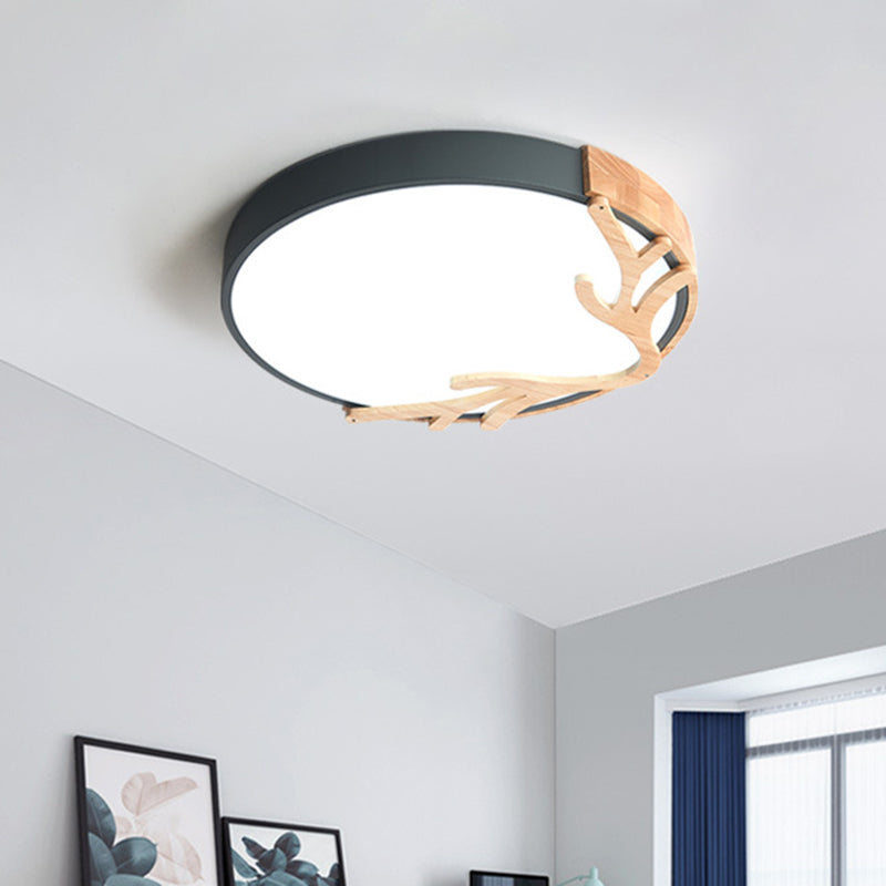 Round Flush Mount Light 1 Light Metal Nordic Flush Mount Spotlight with Antlers Decoration