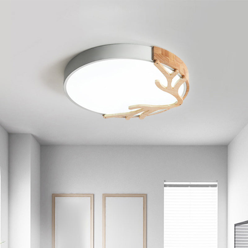 Round Flush Mount Light 1 Light Metal Nordic Flush Mount Spotlight with Antlers Decoration