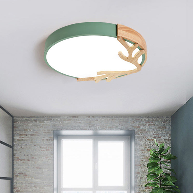 Round Flush Mount Light 1 Light Metal Nordic Flush Mount Spotlight with Antlers Decoration