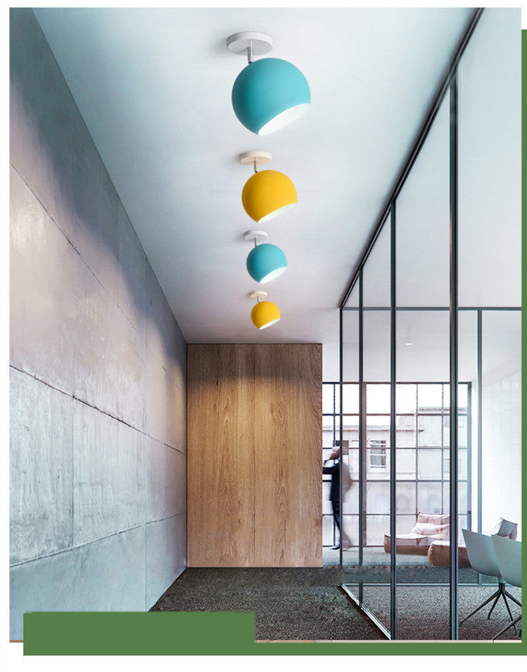 1 Light Semi Flush Mount Light Macaron Metal Ceiling Mount Chandelier for Bedroom