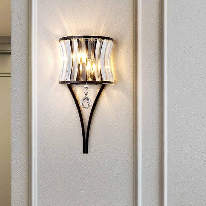 Mini Crystal Wall Mounted Lighting Modern 1 Light Wall Light Sconce in Black with Hanging Ball