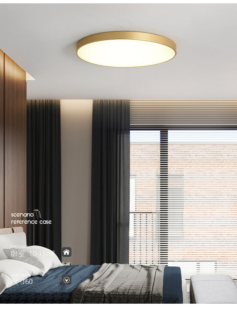 Simplicity Round Shape LED Ceiling Lamp Modern Bedroom Corridor Lighting Fixture Light with Gold Baking Paint Bezel