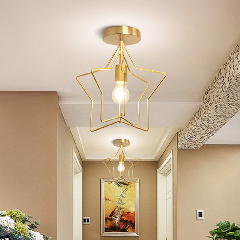 1 Light Semi Flush Chandelier Industrial Metal Ceiling Mount Light Fixture for Hallway