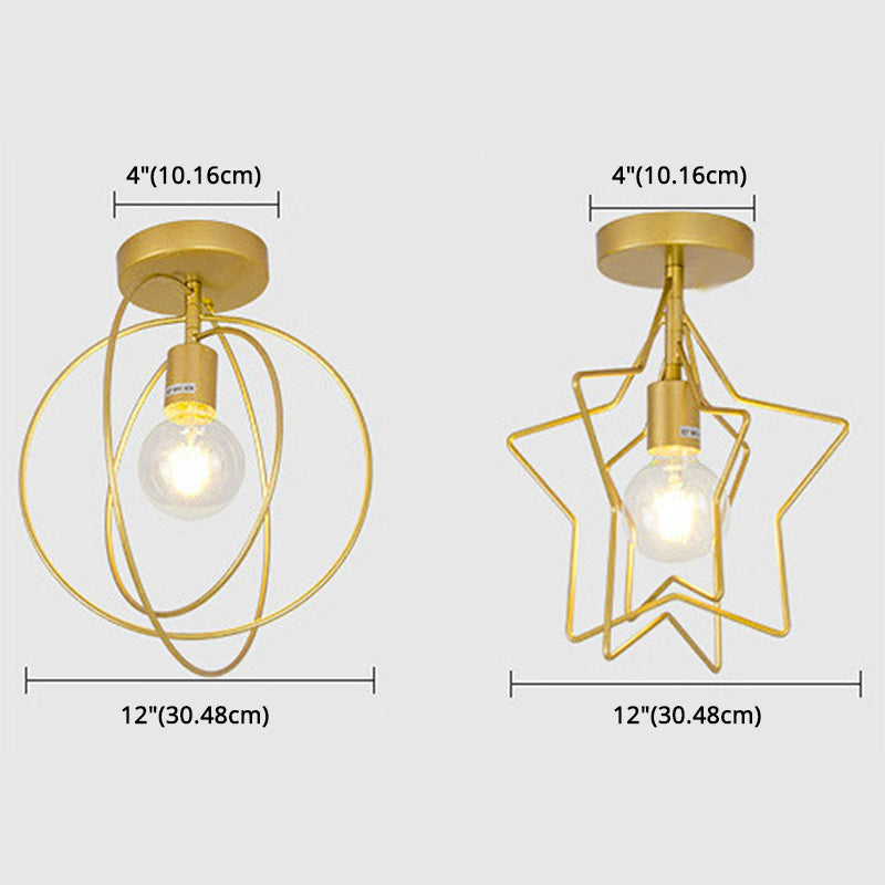 1 Light Semi Flush Chandelier Industrial Metal Ceiling Mount Light Fixture for Hallway