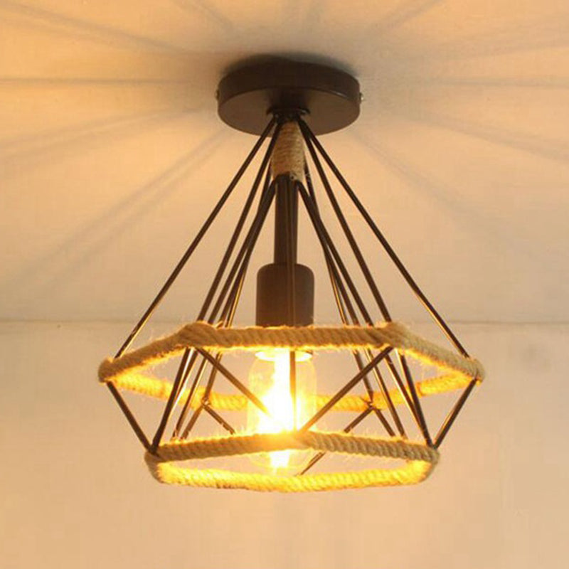 Diamond Cage Semi Flush Mount Lighting Retro Industrial Style Metal Deckenspülung Spülhalter für den Flur