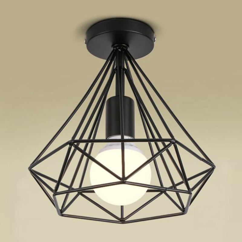 Diamond Cage Semi Flush Mount Lighting Retro Industrial Style Metal Deckenspülung Spülhalter für den Flur