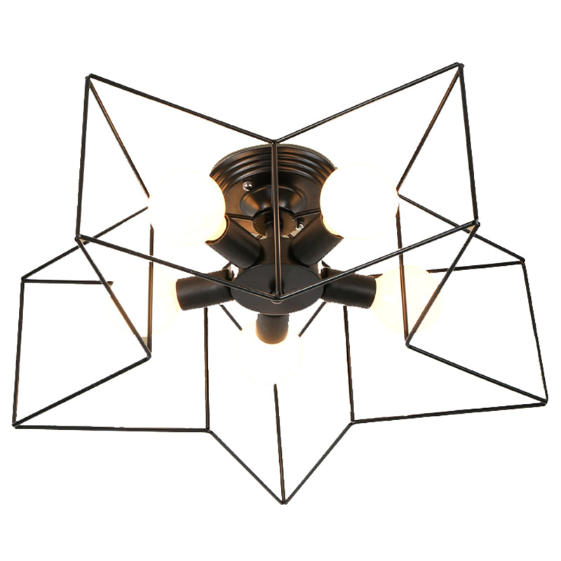 Star Semi Flush Chandelier Industrial Style Metal Ceiling Mount Chandelier for Bedroom