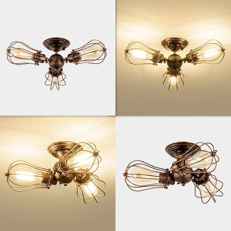 Starburst Semi Flush Mount Lighting Retro Creative Industrial Style Metal Ceiling Light Fixtures for Bedroom