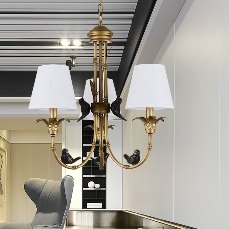 3/6/8 Lights Suspension Pendant Rustic Cone Fabric Hanging Chandelier in White for Living Room