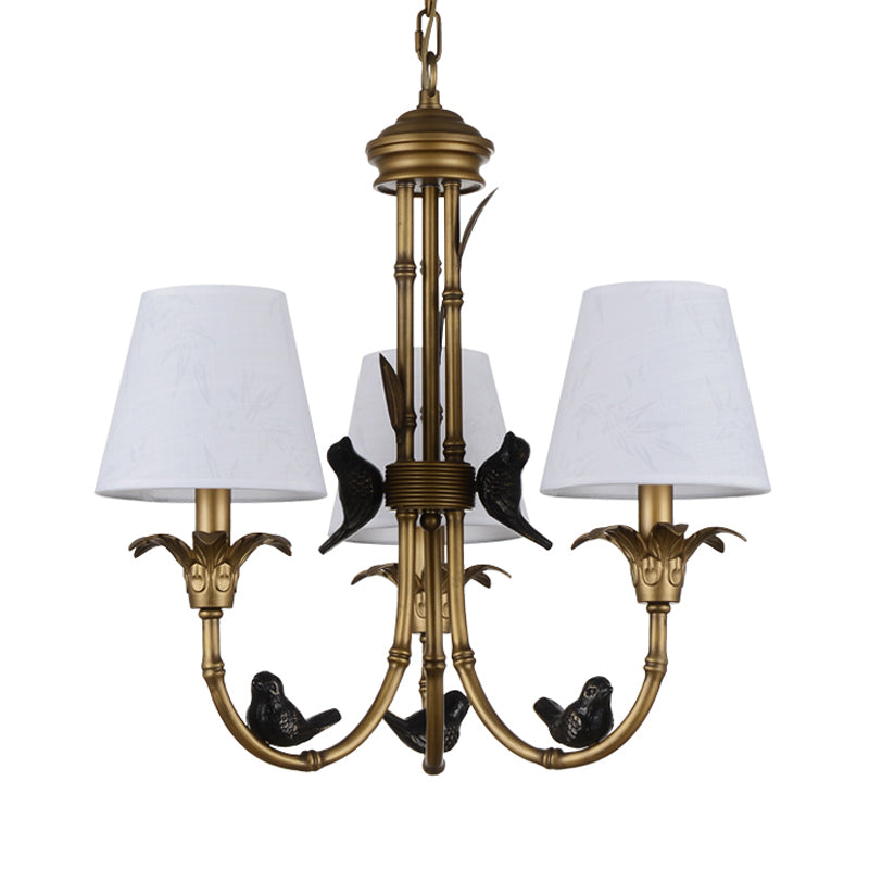 3/6/8 Lights Suspension Pendant Rustic Cone Fabric Hanging Chandelier in White for Living Room
