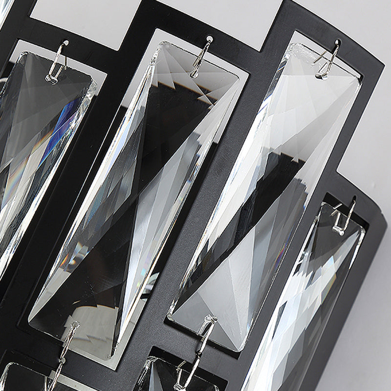 Half Cylinder Wall Lamp Clear Crystal Block 2 Lights Contemporary Wall Mount Lamp in Black