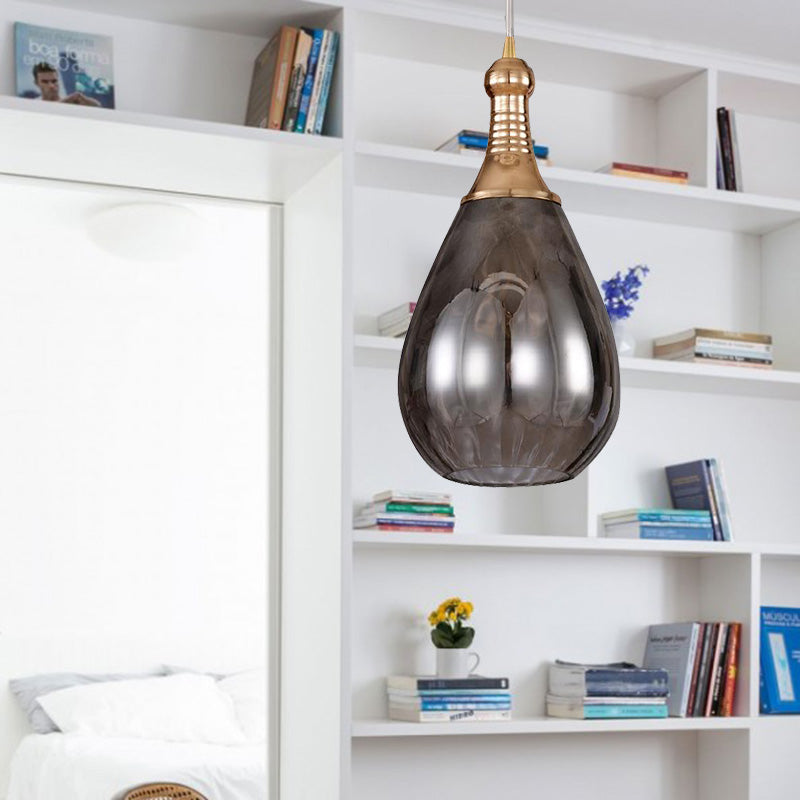Vintage Teardrop -Anhänger Beleuchtung 1 Glühhöhe Verstellbares Bernstein/Klar/Rauch Wasserglas Schatten Hängende Deckenleuchte