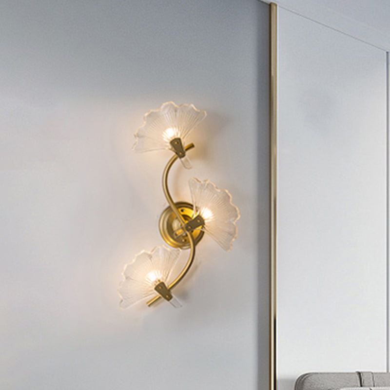 Foglie ginkgo Luce murale moderna decorativa moderna 1/3 luci limpida vetrino funce illuminazione in ottone