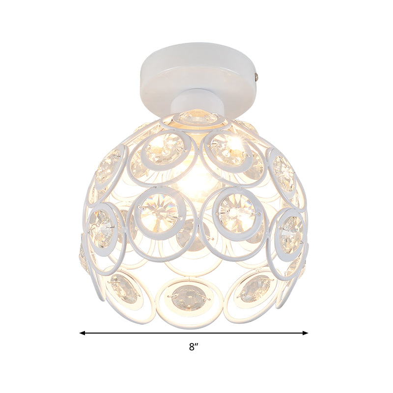Plafonnier en forme de dôme blanc/noir avec perle de cristal, plafonnier moderniste en métal à 1 lumière pour cuisine