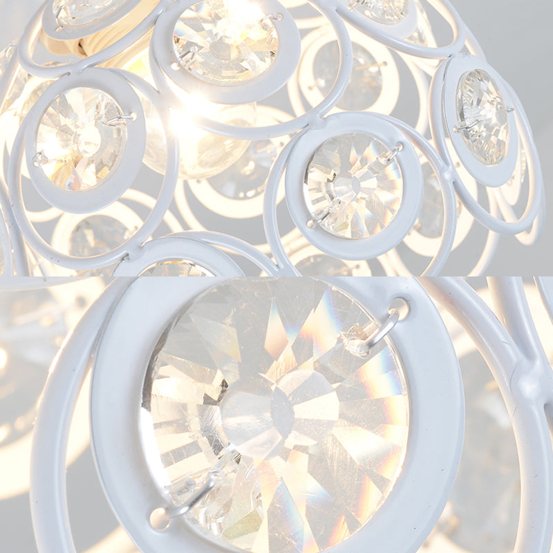 Weiß/Schwarz Domed Flush Mount Light mit Crystal Perle Modernist Metall 1 Lichtdecke Unterputz-Mount für Küche