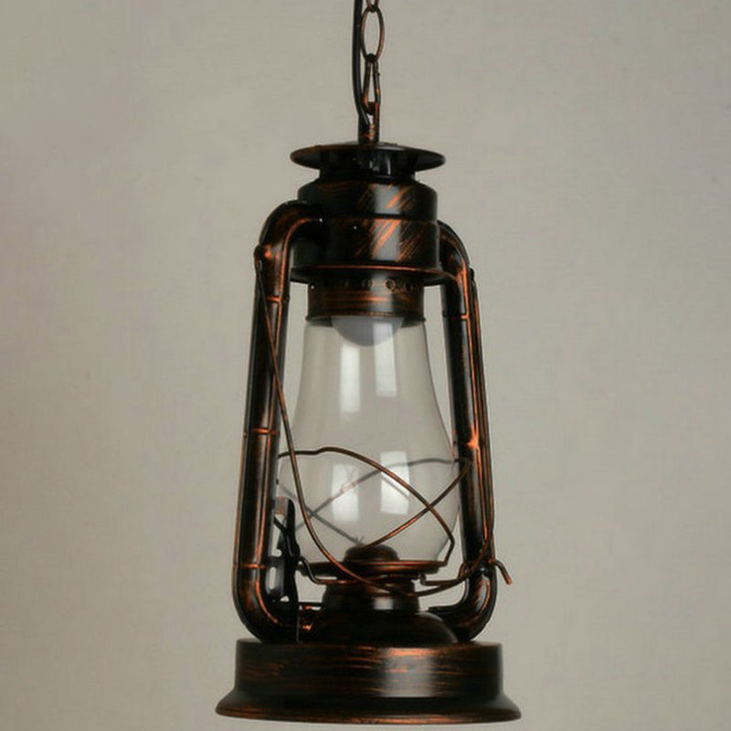 Metal Rust Finish Pendant Light Fixture Kerosene Lamp Shaped 1-Light Nautical Style Hanging Light