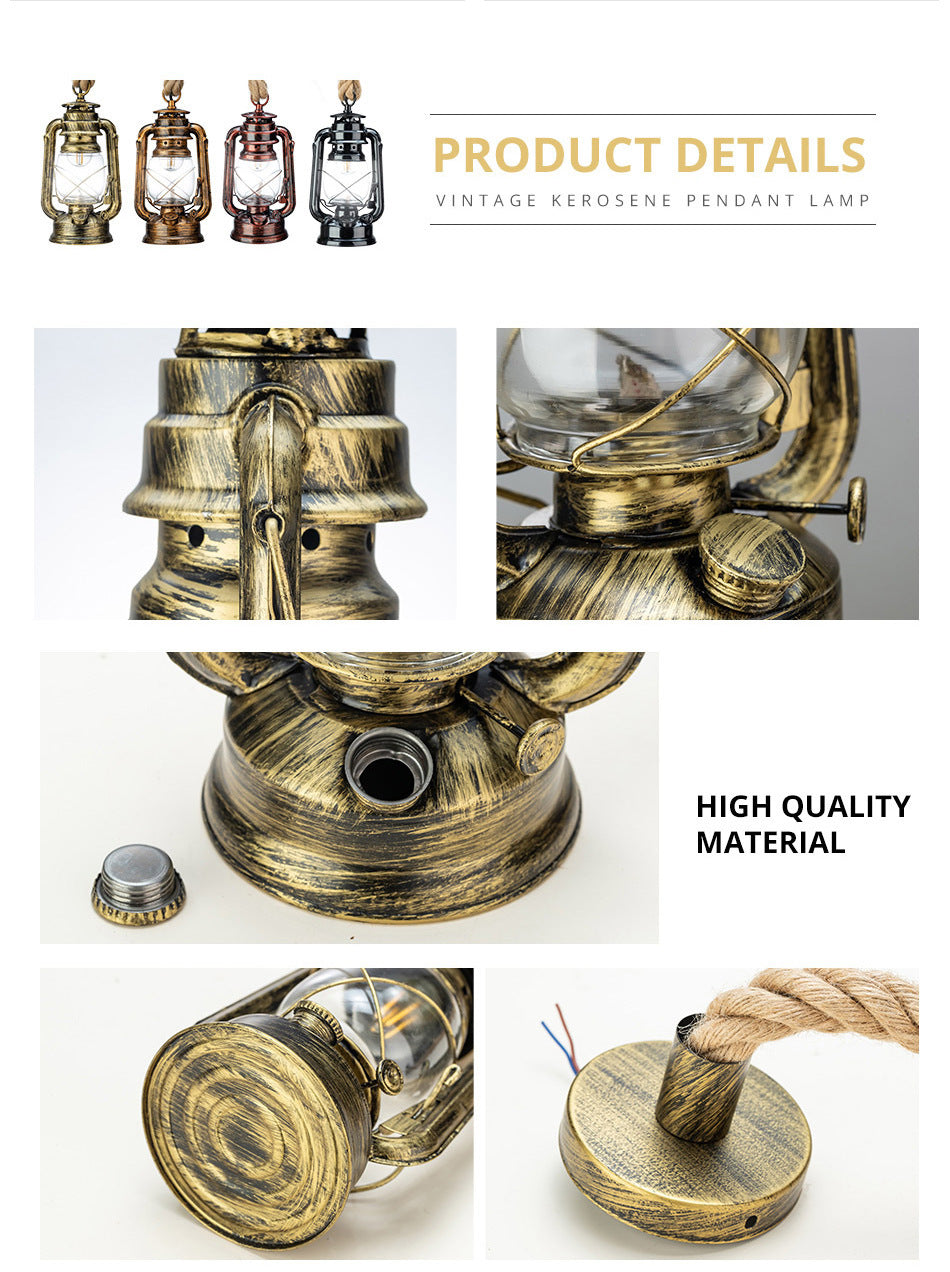 Lámpara de techo de linterna de vidrio transparente náutico 1 cabezal colgante con cuerda de cáñamo